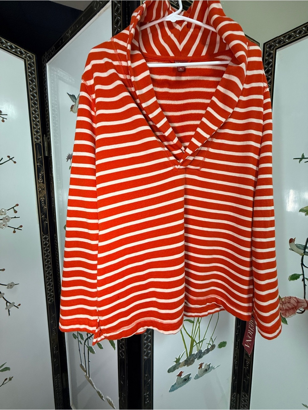 Merona Orange and White Striped V-Neck Pullover Hoodie